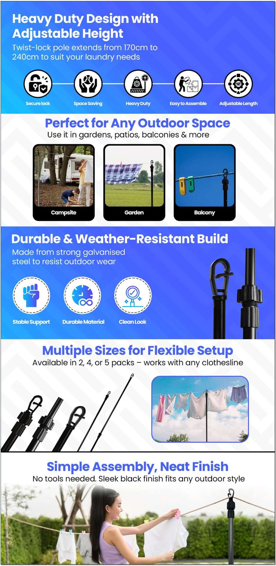 ASAB Heavy Duty Adjustable Laundry Pole A+ Content