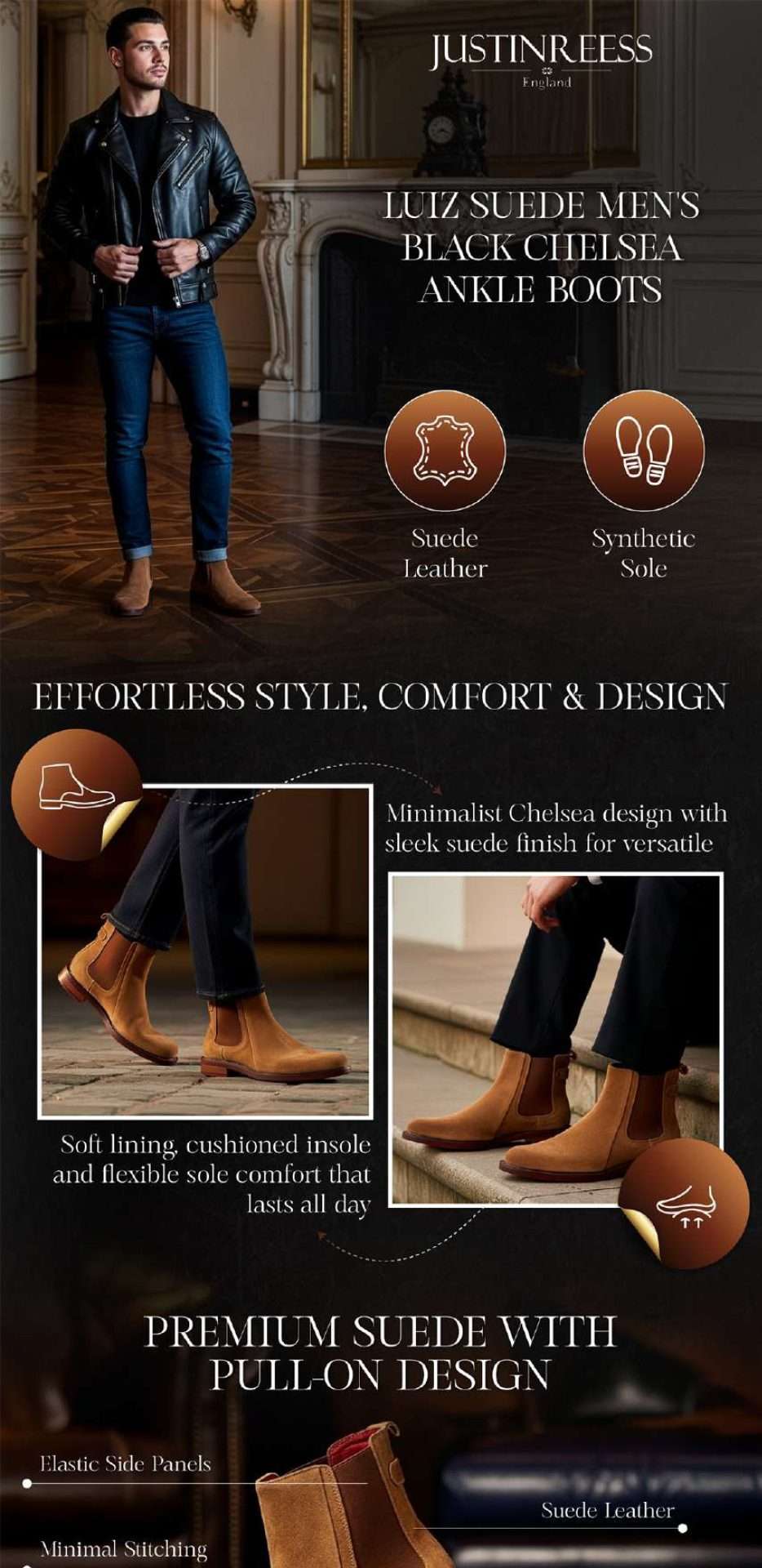 Justin Reess Luiz Suede Men's Chelsea Boots Enhanced Brand Content