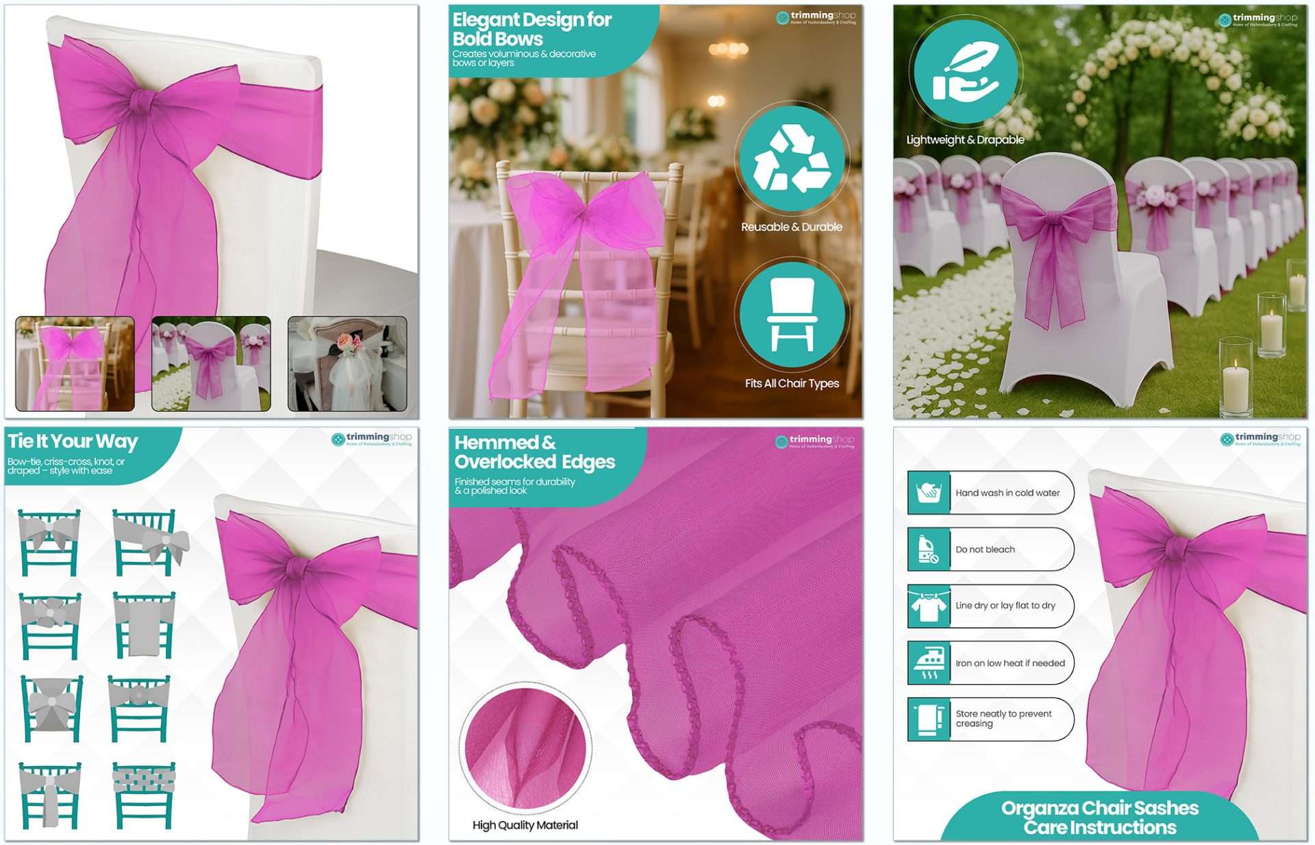 Trimming Shop Organza Chair Sashes, wedding & event décor listing image set