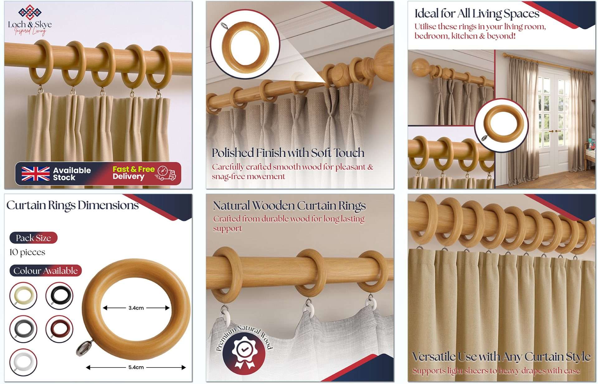 Loch & Skye Natural Wooden Curtain Rings listing image set