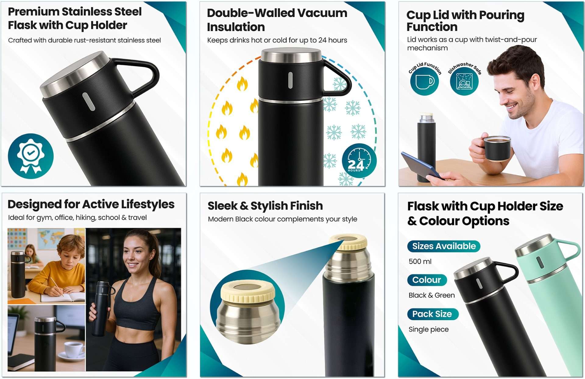 Home Hacks Stainless Steel Vacuum Flask & Cup listing image set
